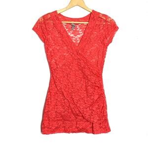 Vanity Sheer Floral Lace Spliced Wrap Top